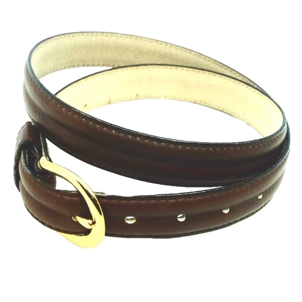 VINTAGE USA~ Dockers Women's Brown Leather Belt Brass Buckle~30-34" L